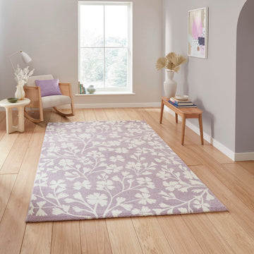Catherine Lansfield Grace Floral Modern Durable Easy-Care Carved High Density Polyproplyene Lilac/Cream Rug-Think Rugs-Rug Love - The Most Loved Rug Store